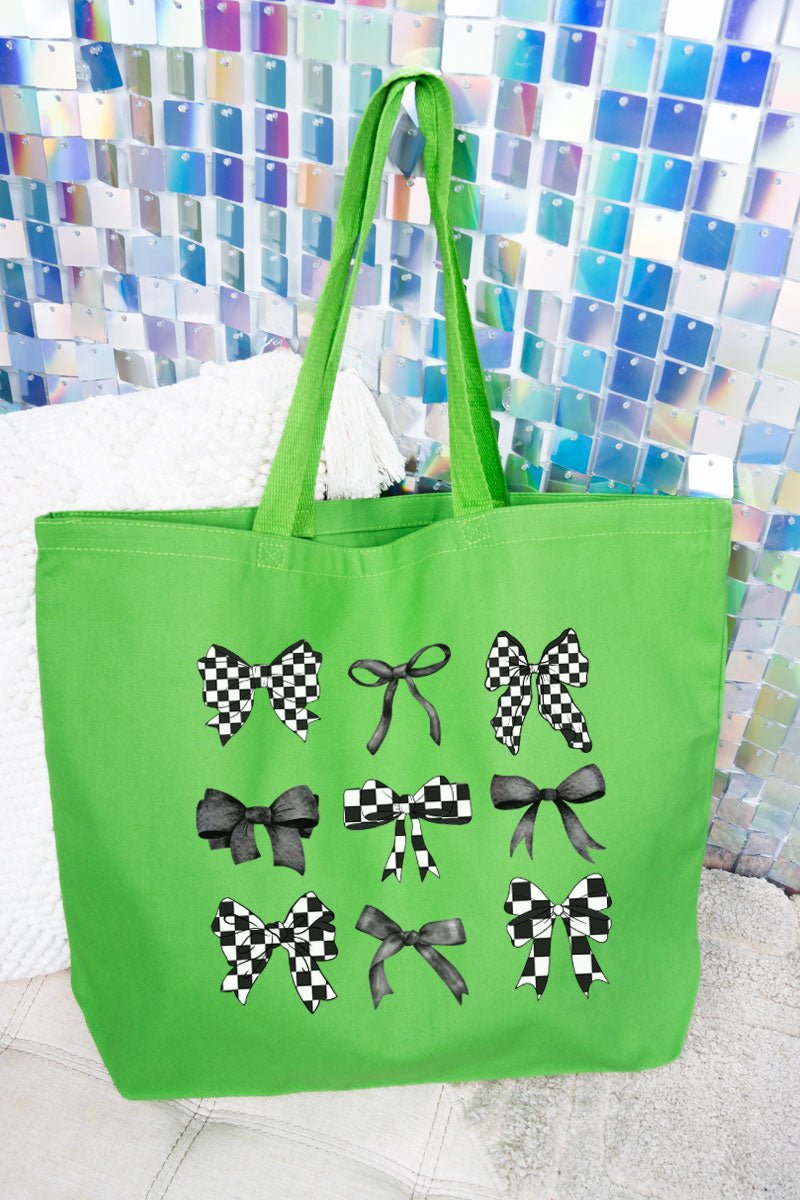 Checkered Retro Coquette Bows Canvas Jumbo Tote - Wholesale Accessory Market