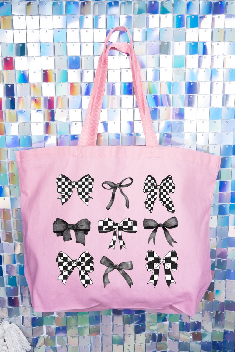 Checkered Retro Coquette Bows Canvas Jumbo Tote - Wholesale Accessory Market