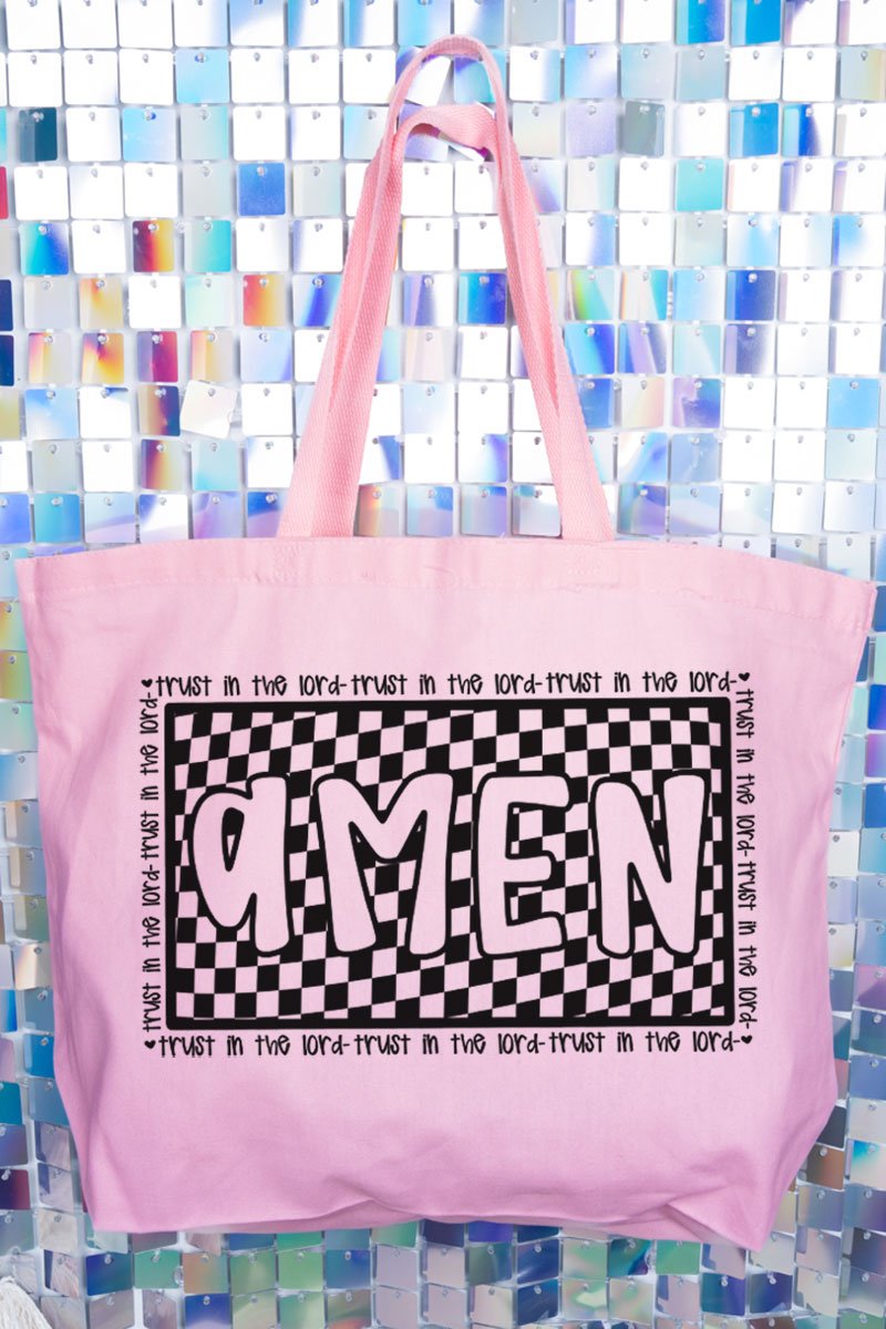 Checkered Trust In The Lord Canvas Jumbo Tote - Wholesale Accessory Market