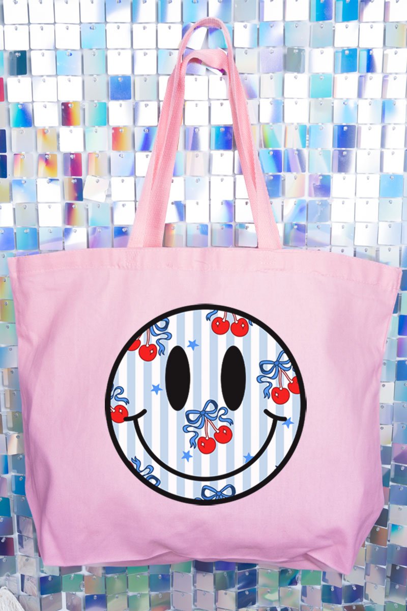 Cherry USA Happy Face Canvas Jumbo Tote - Wholesale Accessory Market