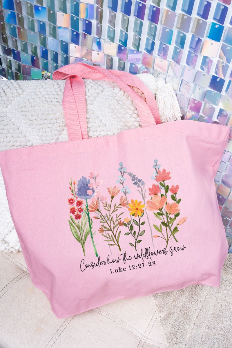 Consider How The Wildflowers Grow Canvas Jumbo Tote - Wholesale Accessory Market