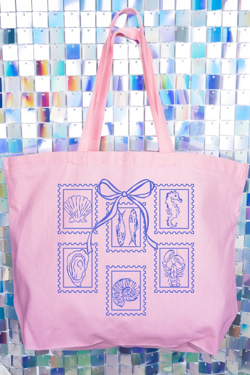 Coquette Coastal Stamps Canvas Jumbo Tote - Wholesale Accessory Market