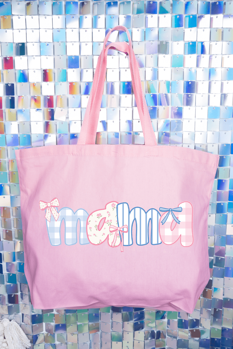 Coquette Floral Pink And Blue Mama Canvas Jumbo Tote - Wholesale Accessory Market