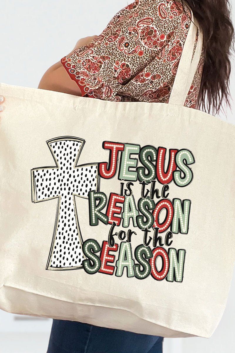 Cross Jesus Is The Reason For The Season Canvas Jumbo Tote - Wholesale Accessory Market