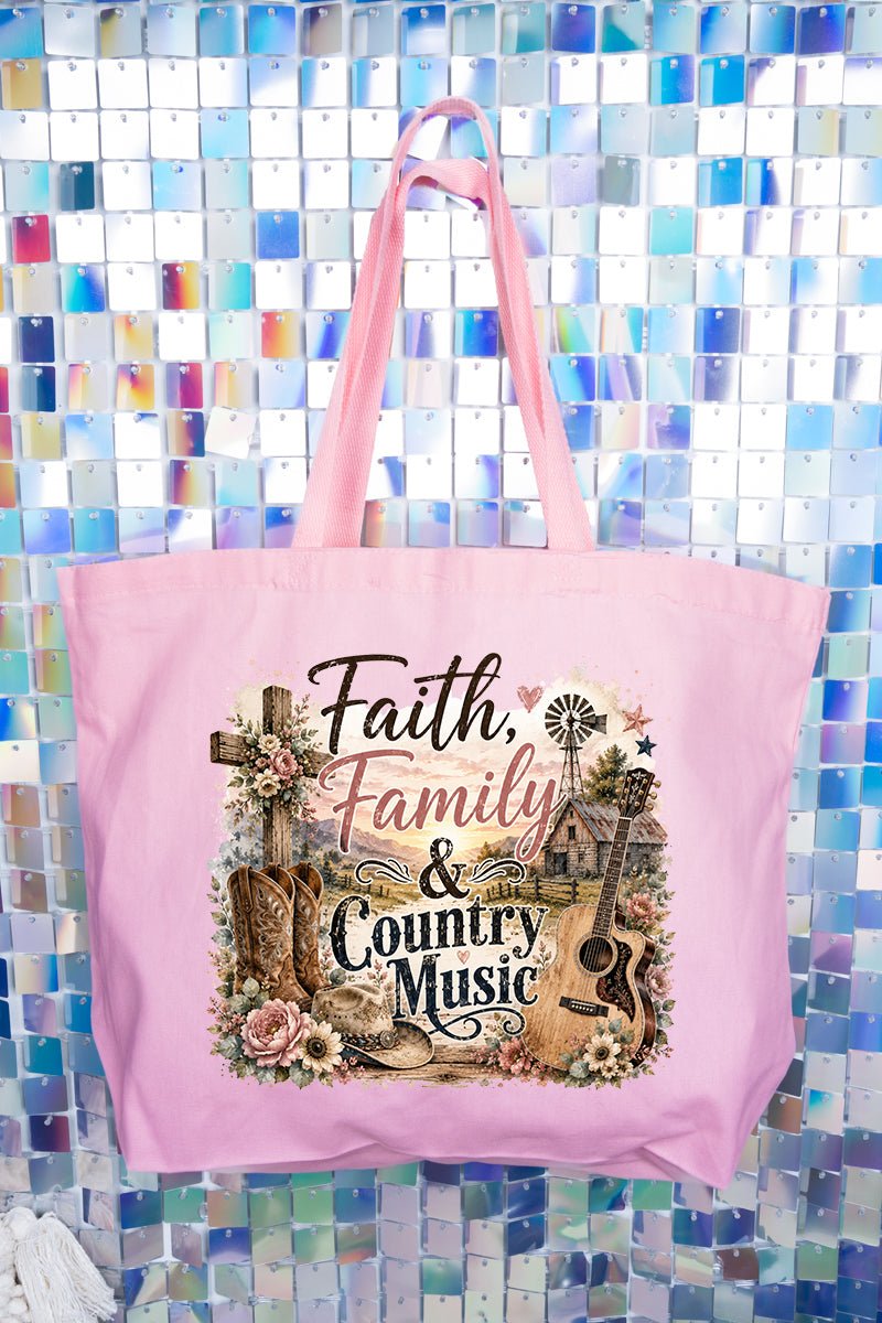 Faith, Family & Country Music Canvas Jumbo Tote - Wholesale Accessory Market