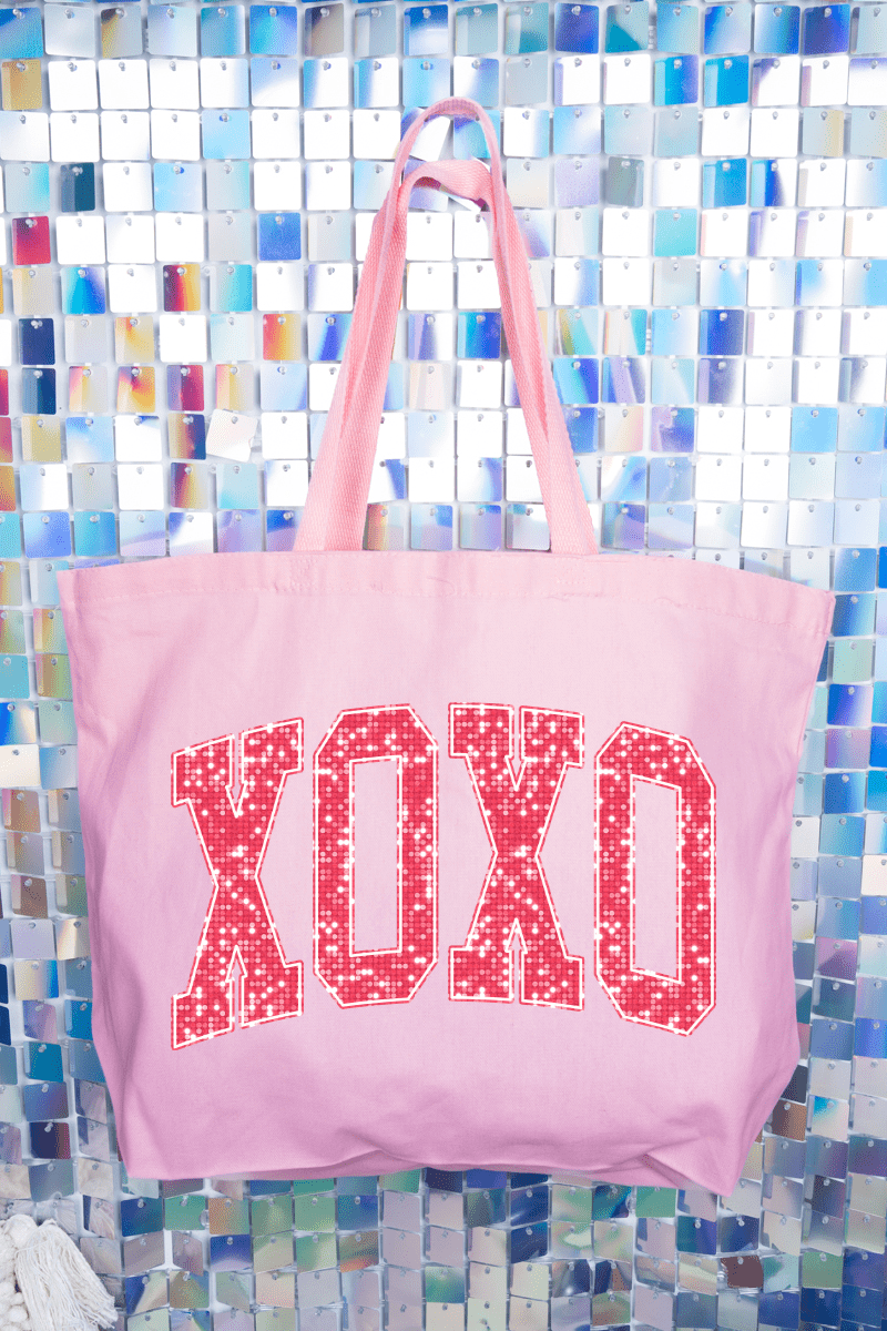 Faux Glitter XOXO Canvas Jumbo Tote - Wholesale Accessory Market