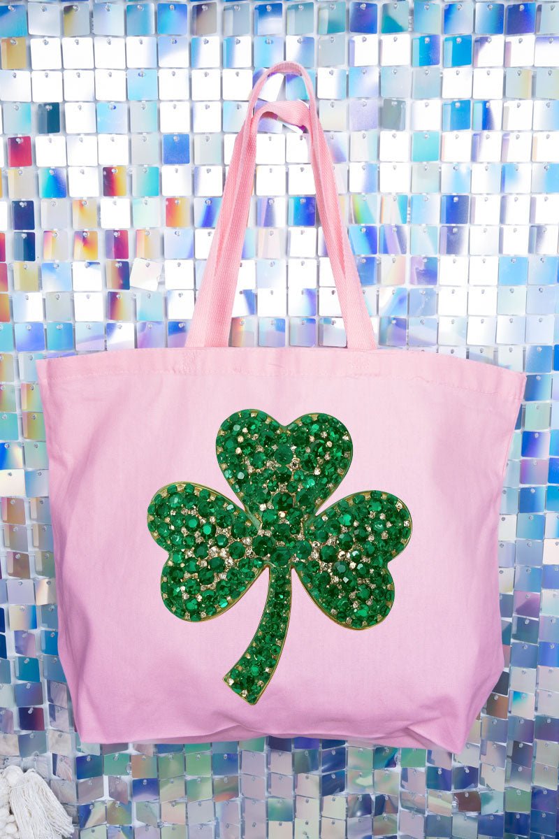 Faux Rhinestone Clover Canvas Jumbo Tote - Wholesale Accessory Market