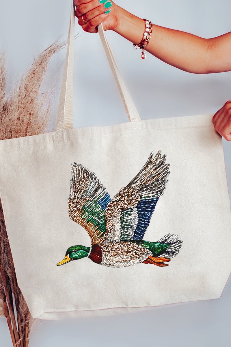 Faux Rhinestone Mallard Canvas Jumbo Tote - Wholesale Accessory Market