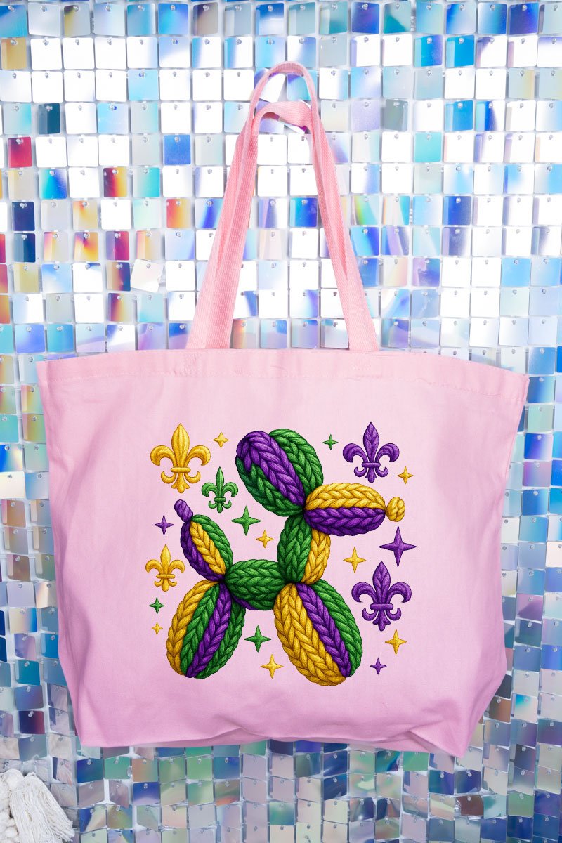 Faux Yarn Mardi Gras Balloon Dog Canvas Jumbo Tote - Wholesale Accessory Market