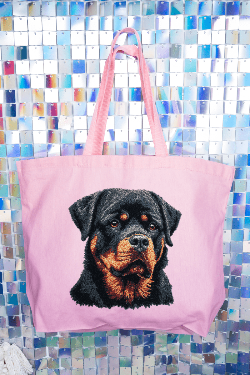 Faux Yarn Rottweiler Canvas Jumbo Tote - Wholesale Accessory Market