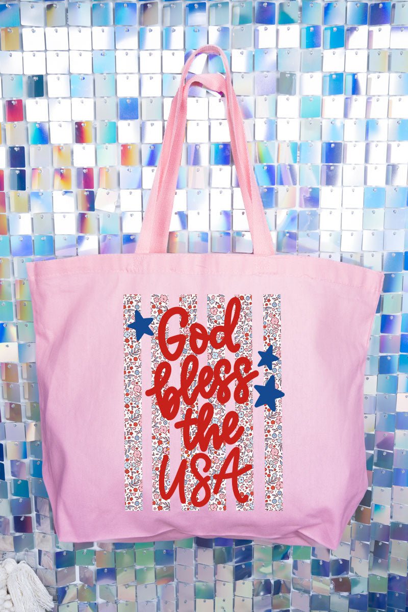 Floral God Bless The USA Canvas Jumbo Tote - Wholesale Accessory Market