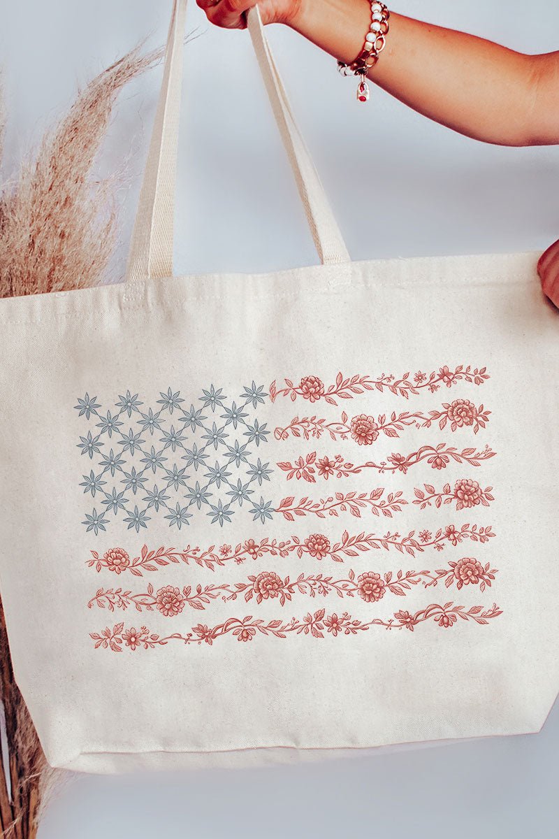 Floral United States Flag Canvas Jumbo Tote - Wholesale Accessory Market