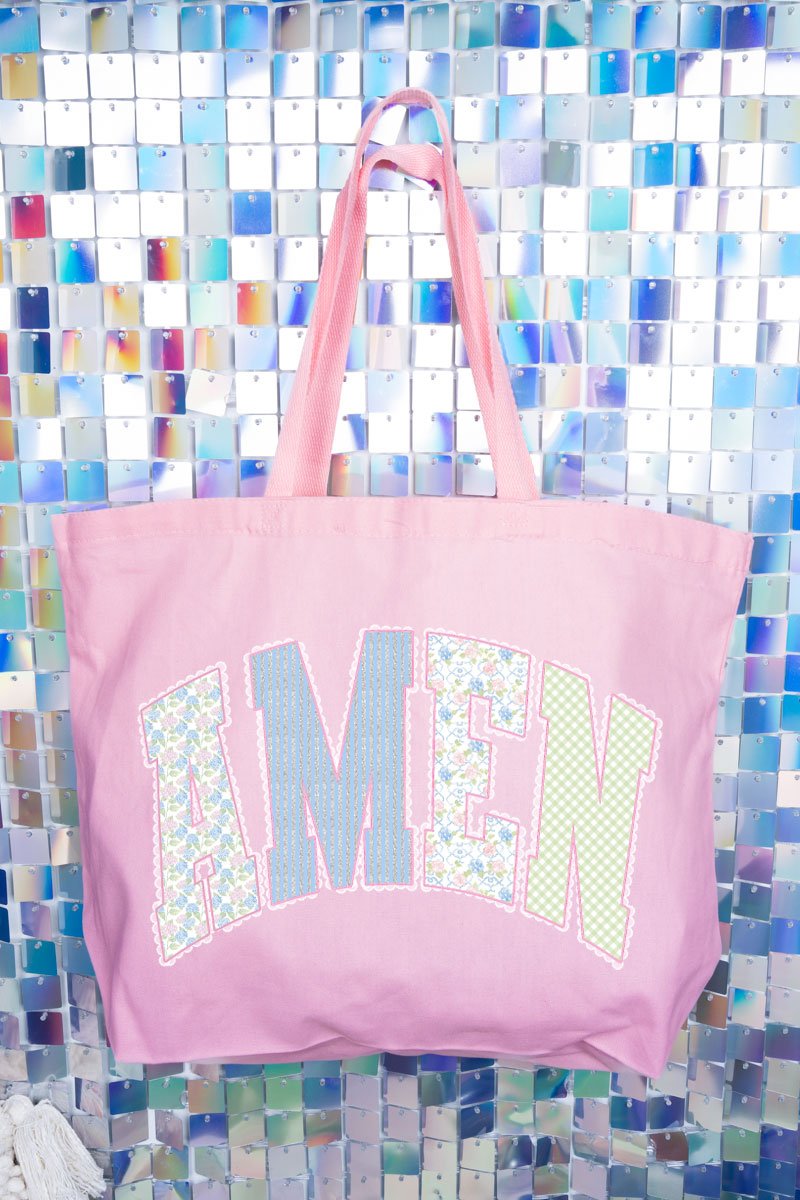 Garden Gingham Amen Canvas Jumbo Tote - Wholesale Accessory Market