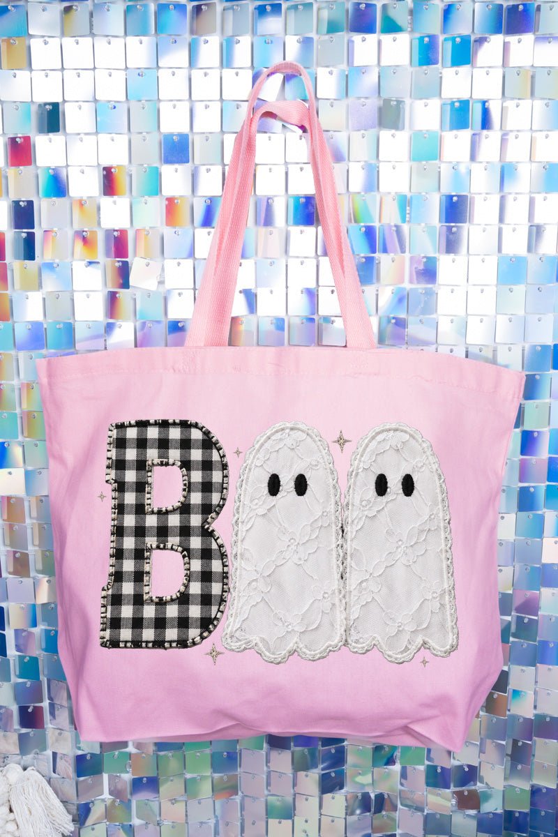 Gingham & Lace Boo Canvas Jumbo Tote - Wholesale Accessory Market