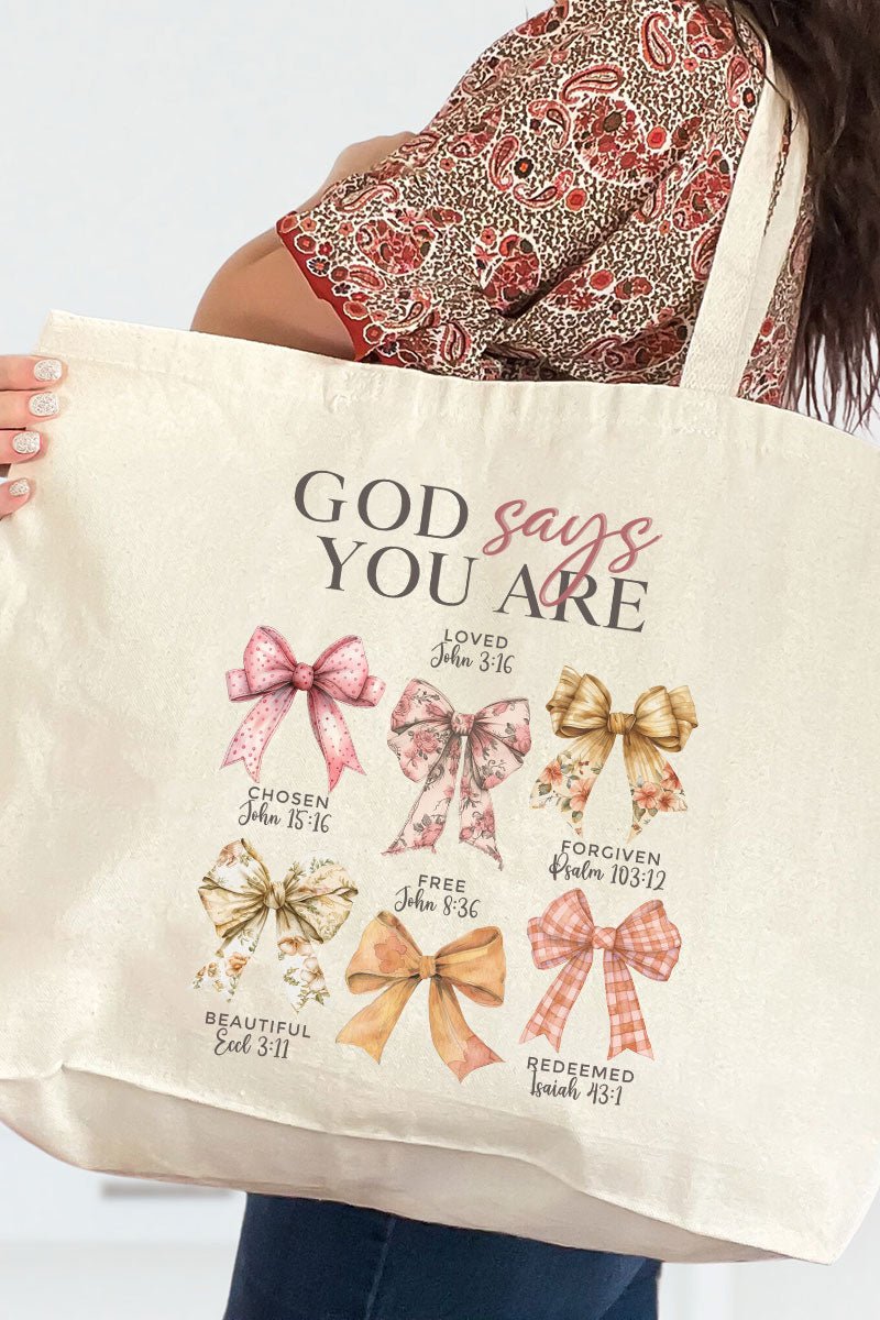 God Says You Are Coquette Canvas Jumbo Tote - Wholesale Accessory Market