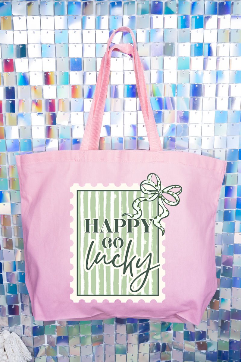 Happy Go Lucky Canvas Jumbo Tote - Wholesale Accessory Market