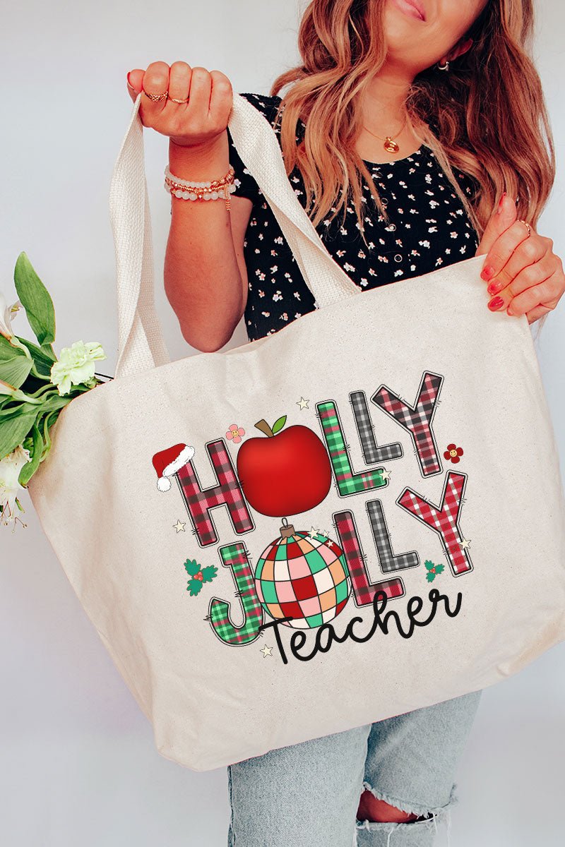 Holly Jolly Teacher Canvas Jumbo Tote - Wholesale Accessory Market