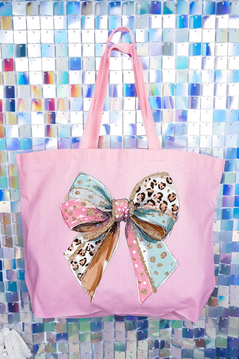 Pastel Leopard Bow Canvas Jumbo Tote - Wholesale Accessory Market