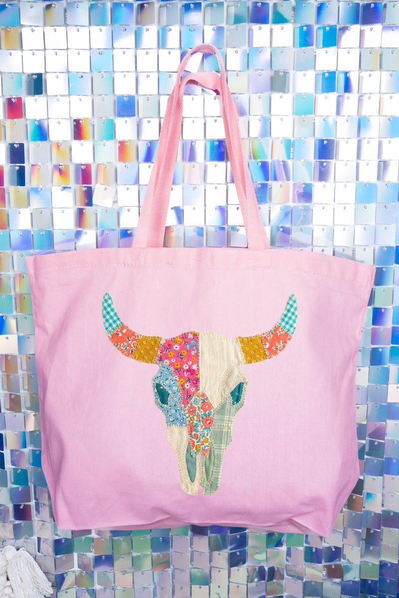 Patchwork Steer Head Canvas Jumbo Tote - Wholesale Accessory Market
