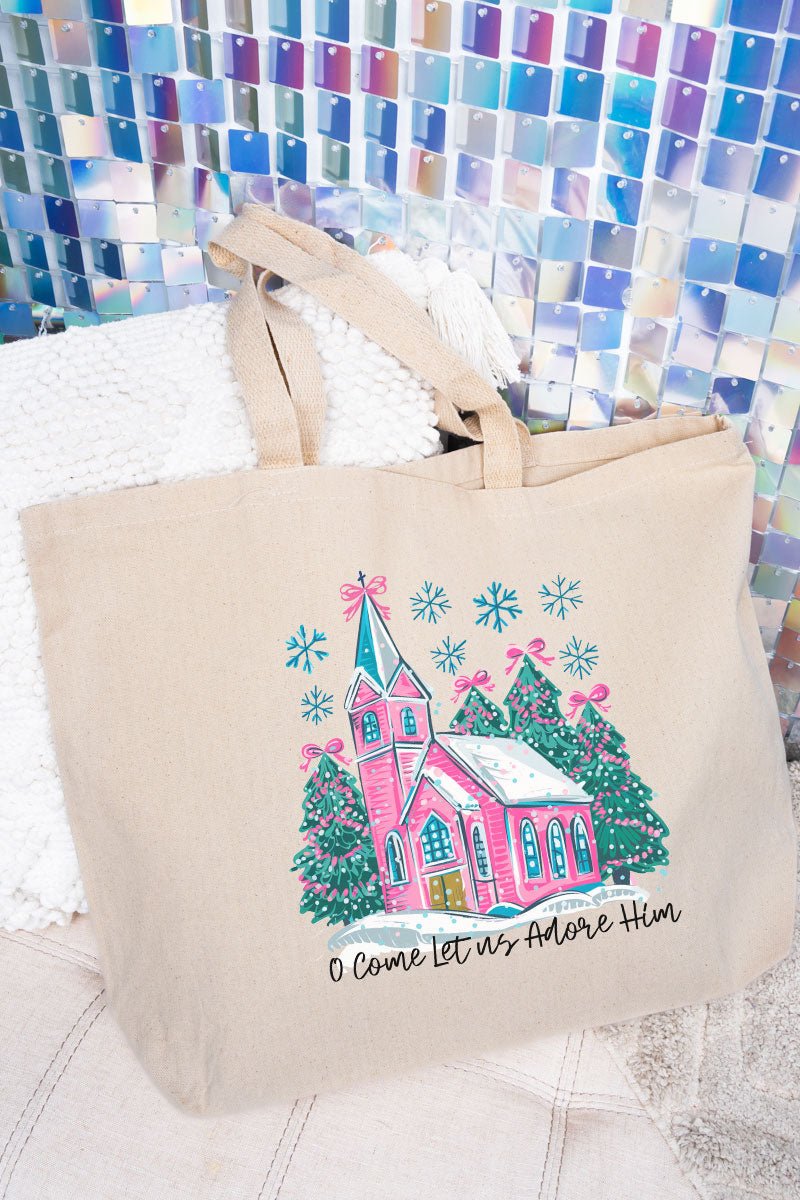 Pink Church Come Let Us Adore Him Canvas Jumbo Tote - Wholesale Accessory Market