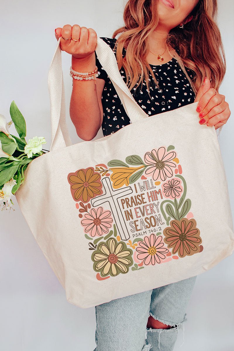 Praise Him In Every Season Canvas Jumbo Tote - Wholesale Accessory Market