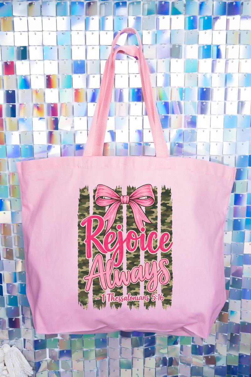 Rejoice Always Girly Camo Canvas Jumbo Tote - Wholesale Accessory Market
