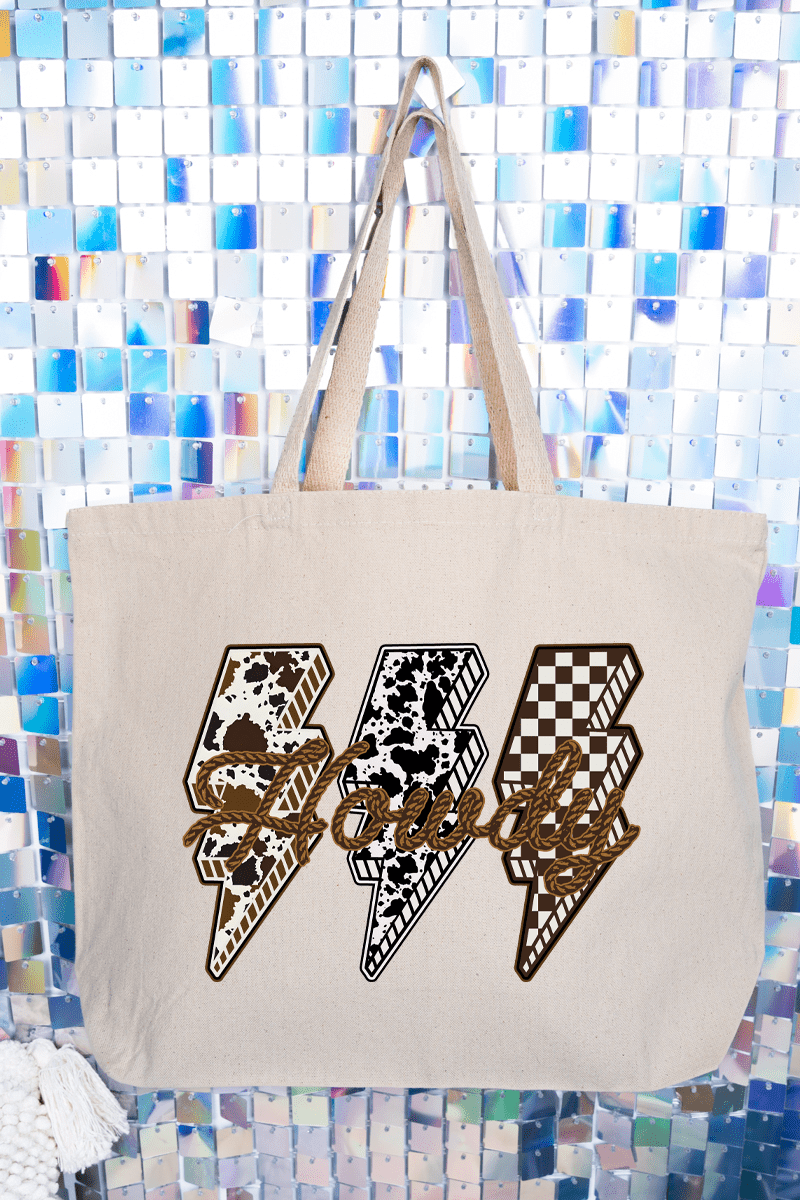 Roping Howdy Lightning Bolt Canvas Jumbo Tote - Wholesale Accessory Market