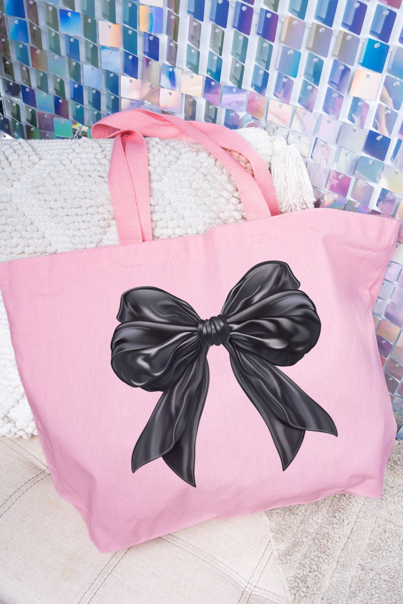 Satin Black Bow Canvas Jumbo Tote - Wholesale Accessory Market