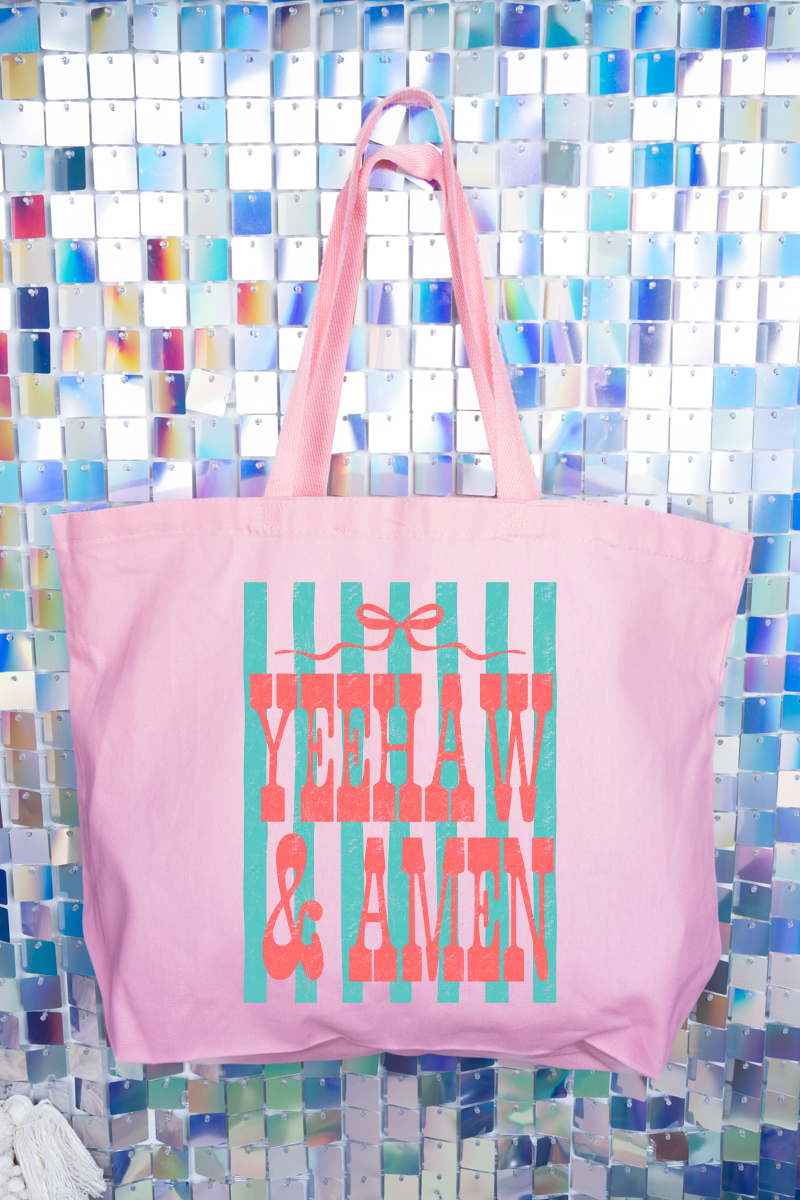 Striped Yeehaw & Amen Canvas Jumbo Tote - Wholesale Accessory Market