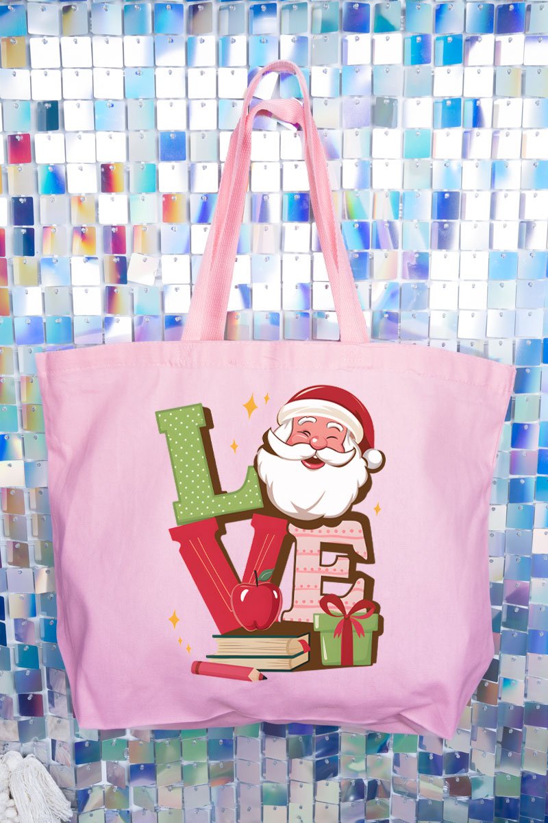 Teacher Love Christmas Canvas Jumbo Tote - Wholesale Accessory Market