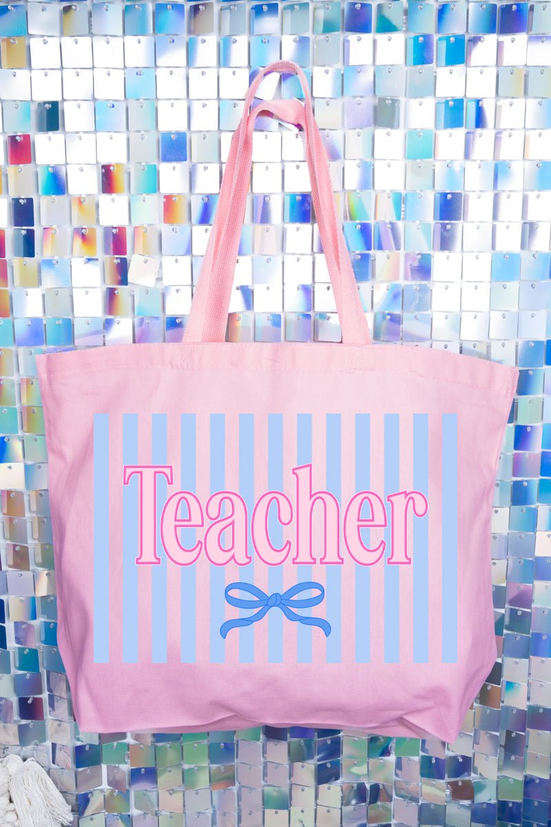 Teacher Striped Canvas Jumbo Tote - Wholesale Accessory Market