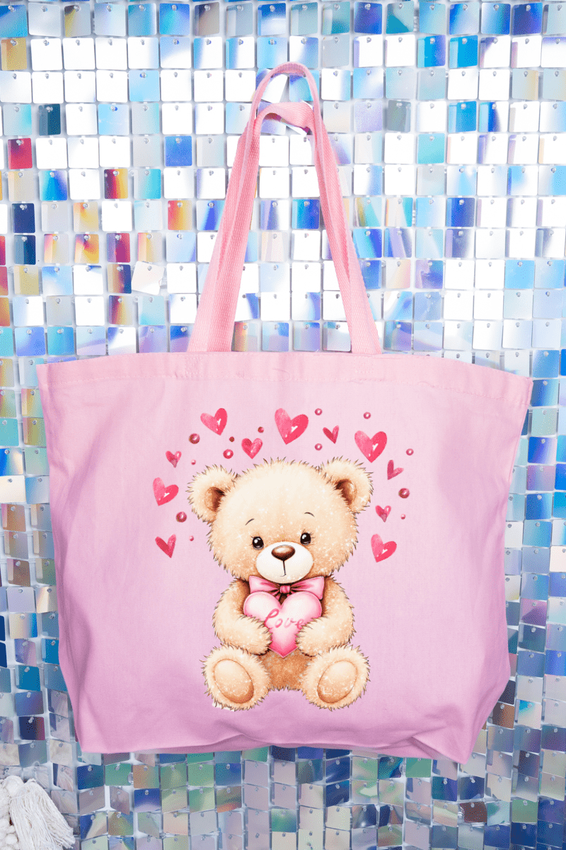 Teddy In Love Canvas Jumbo Tote - Wholesale Accessory Market