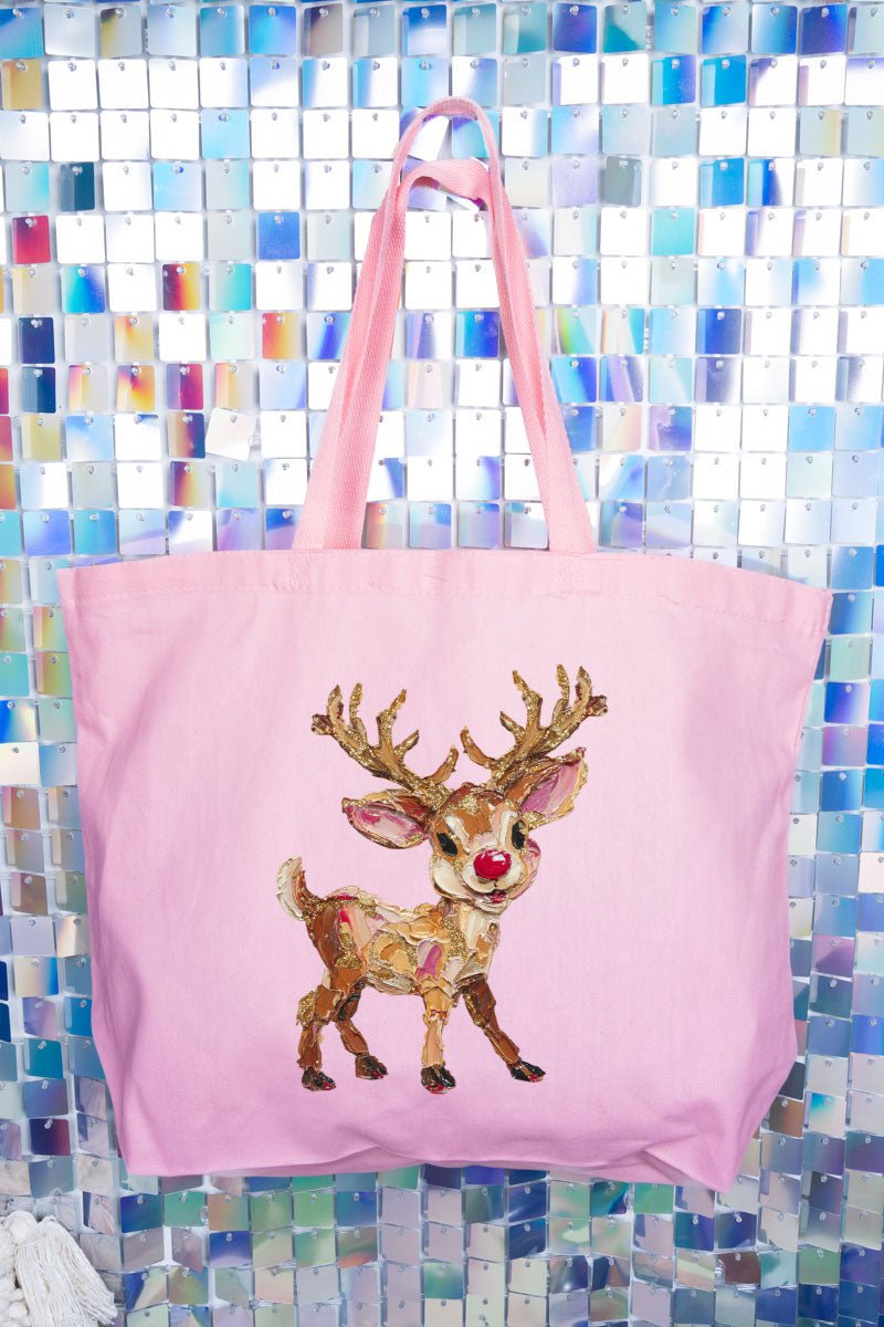 The Painted Red Nose Reindeer Canvas Jumbo Tote - Wholesale Accessory Market