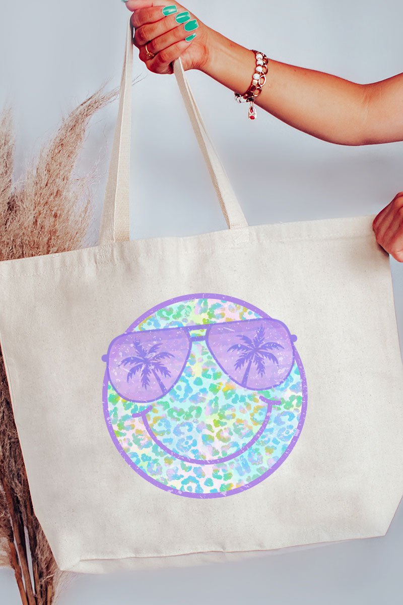 Tropical Cheetah Happy Face Canvas Jumbo Tote - Wholesale Accessory Market