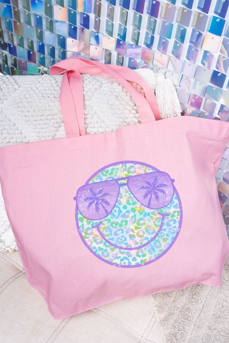 Tropical Cheetah Happy Face Canvas Jumbo Tote - Wholesale Accessory Market