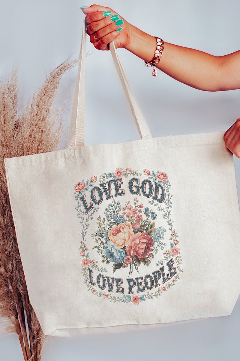 Vintage Love God Love People Canvas Jumbo Tote - Wholesale Accessory Market