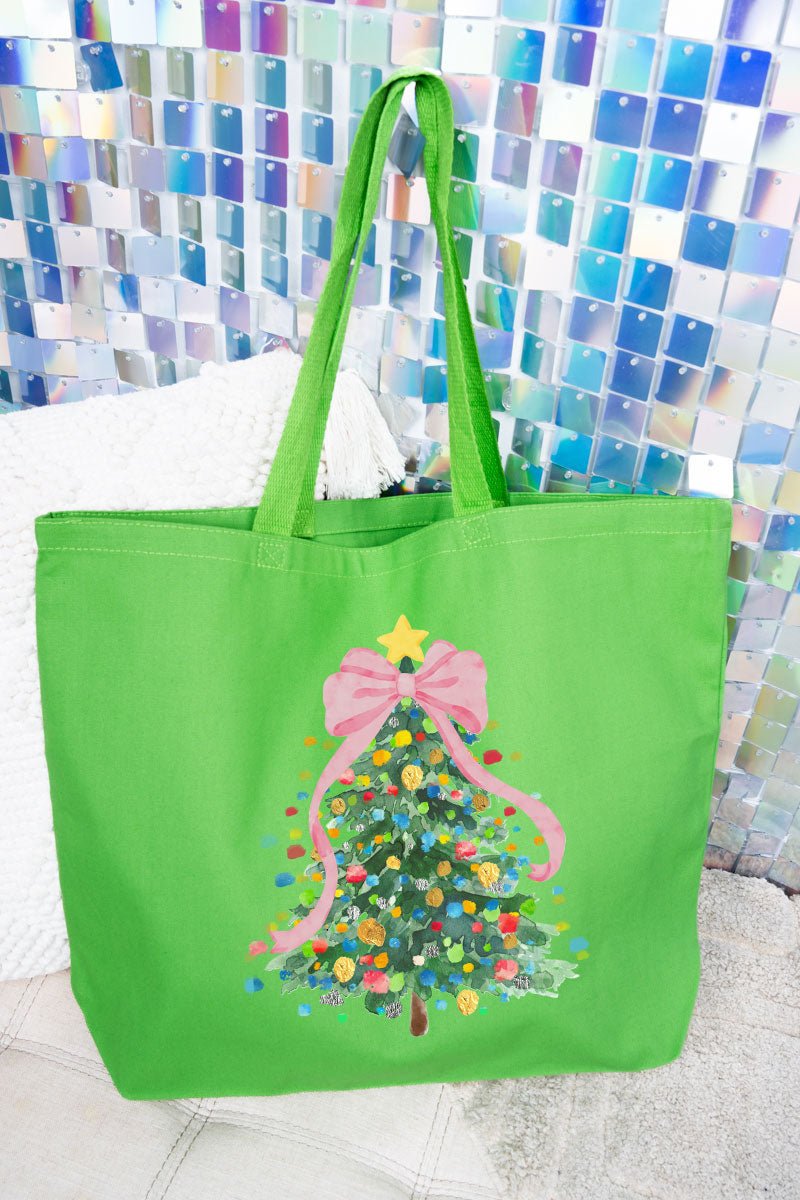 Watercolor Dots Christmas Tree Canvas Jumbo Tote - Wholesale Accessory Market