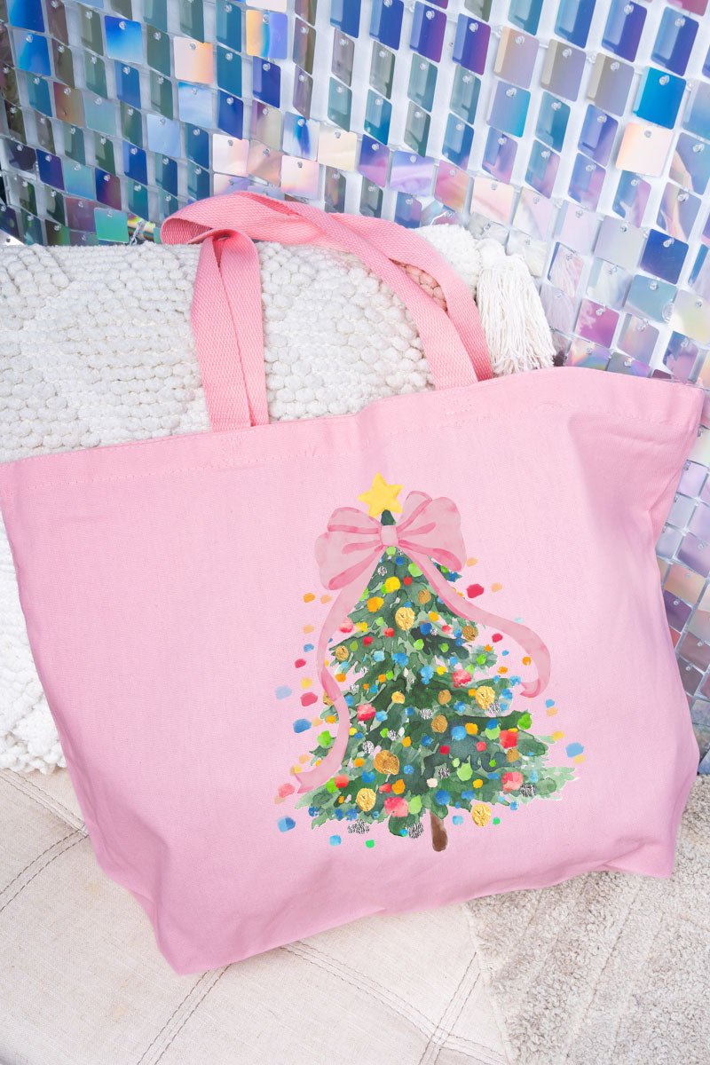 Watercolor Dots Christmas Tree Canvas Jumbo Tote - Wholesale Accessory Market