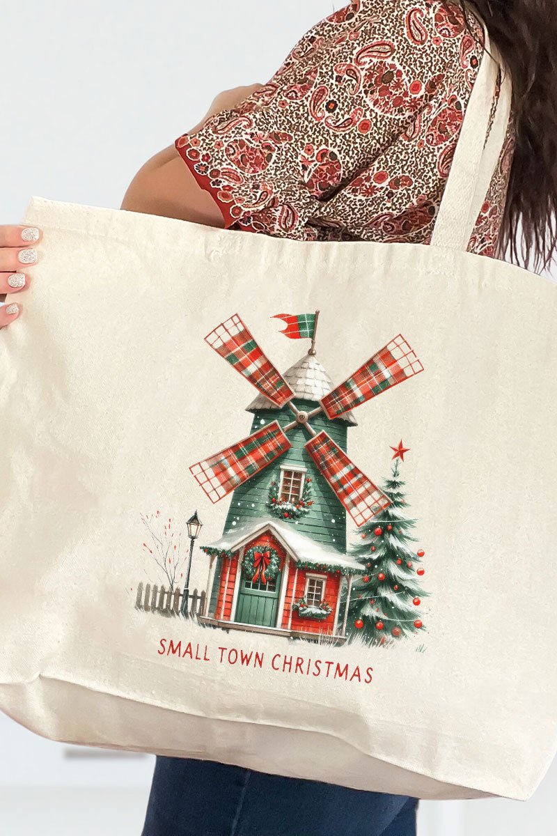Windmill Small Town Christmas Canvas Jumbo Tote - Wholesale Accessory Market