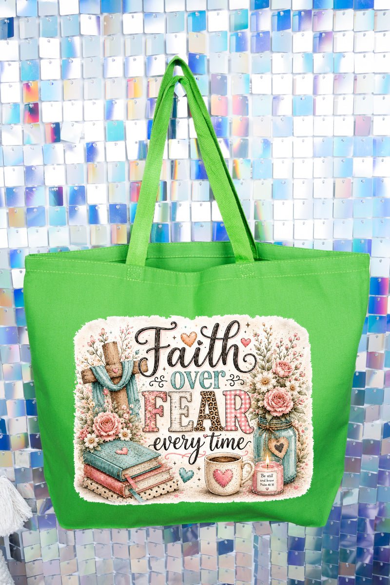 Faith Over Fear Floral Devotion Canvas Jumbo Tote - Wholesale Accessory Market