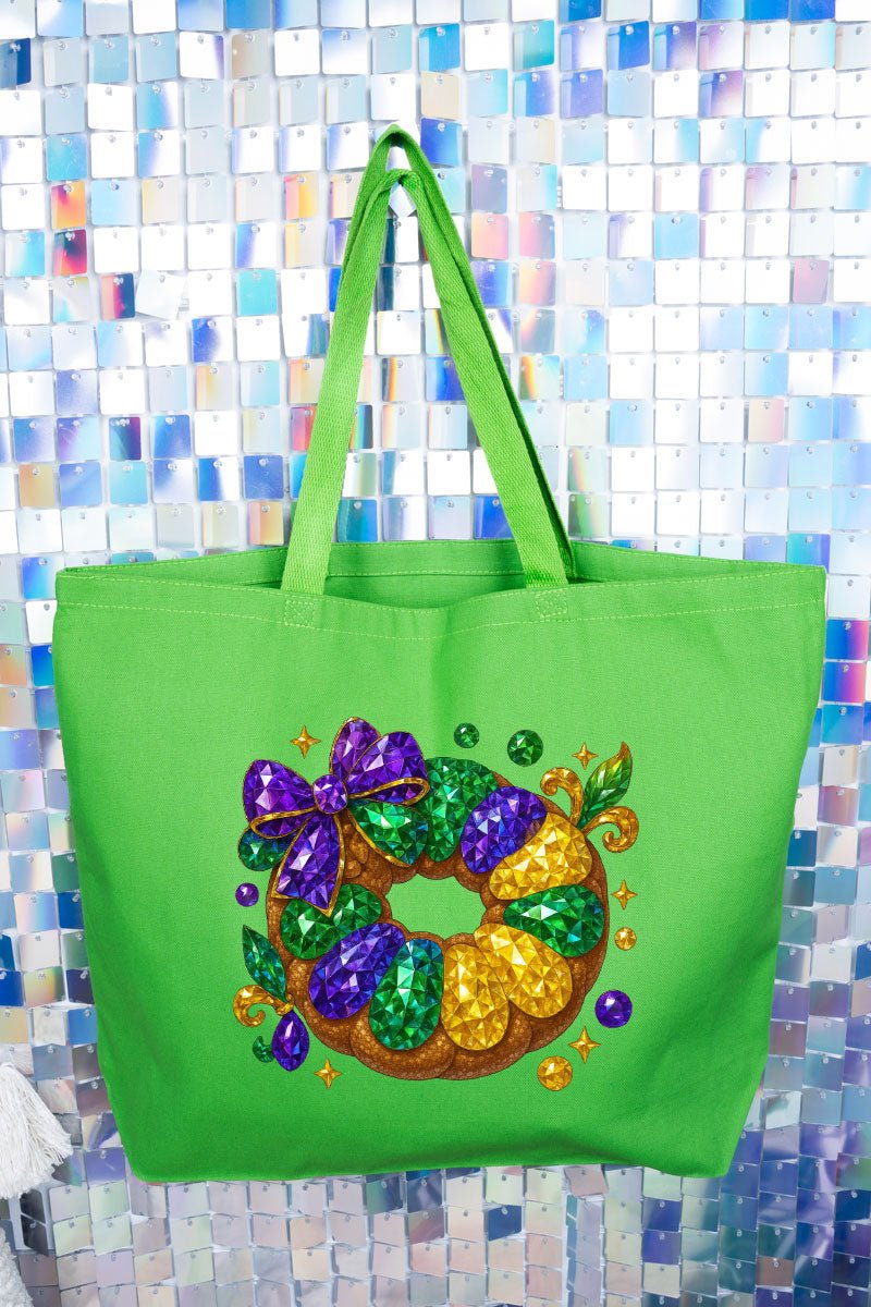 Faux Rhinestone King Cake Canvas Jumbo Tote - Wholesale Accessory Market
