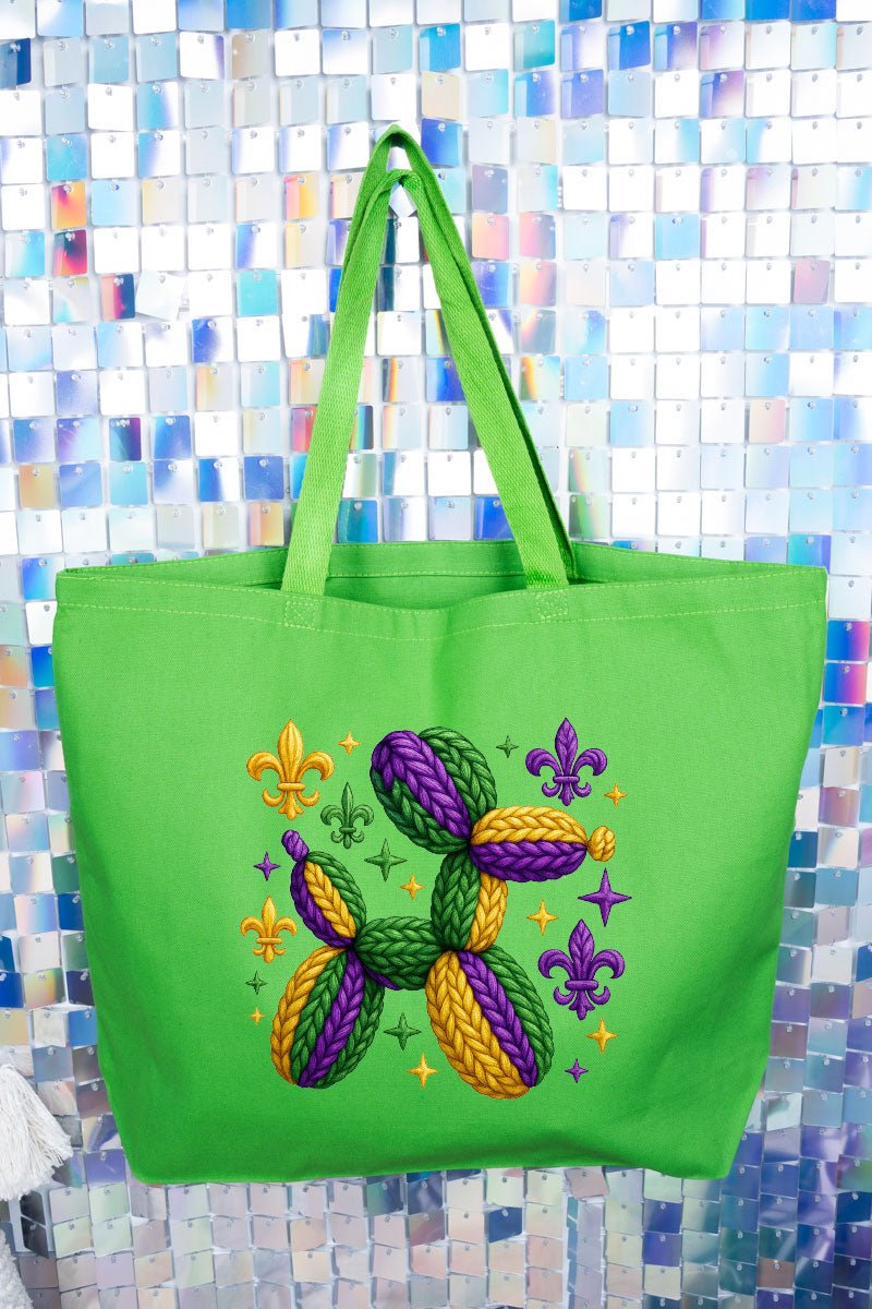 Faux Yarn Mardi Gras Balloon Dog Canvas Jumbo Tote - Wholesale Accessory Market