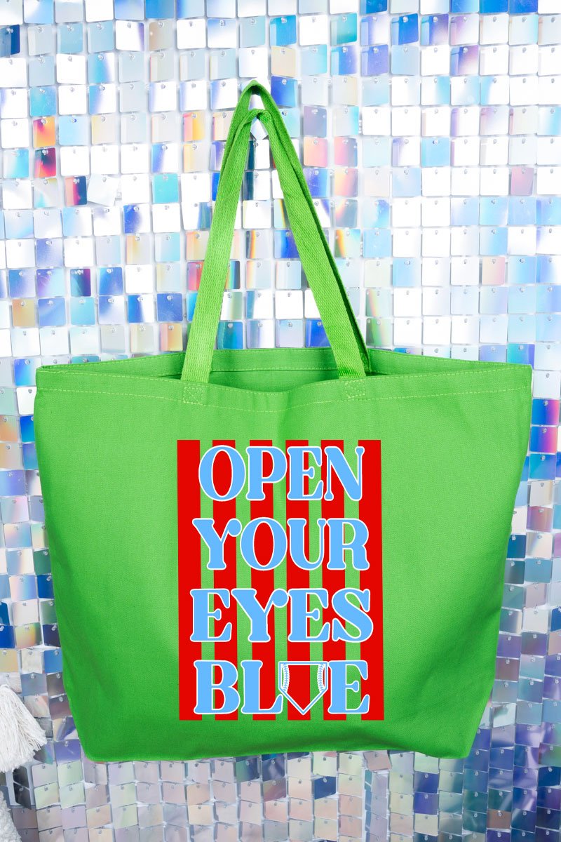 Open Your Eyes Blue Canvas Jumbo Tote - Wholesale Accessory Market