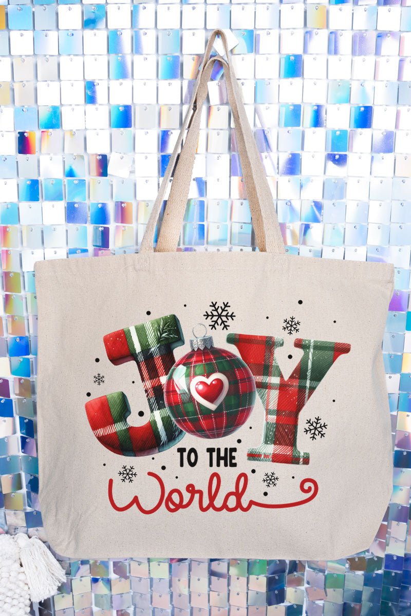 Plaid Joy To The World Canvas Jumbo Tote - Wholesale Accessory Market