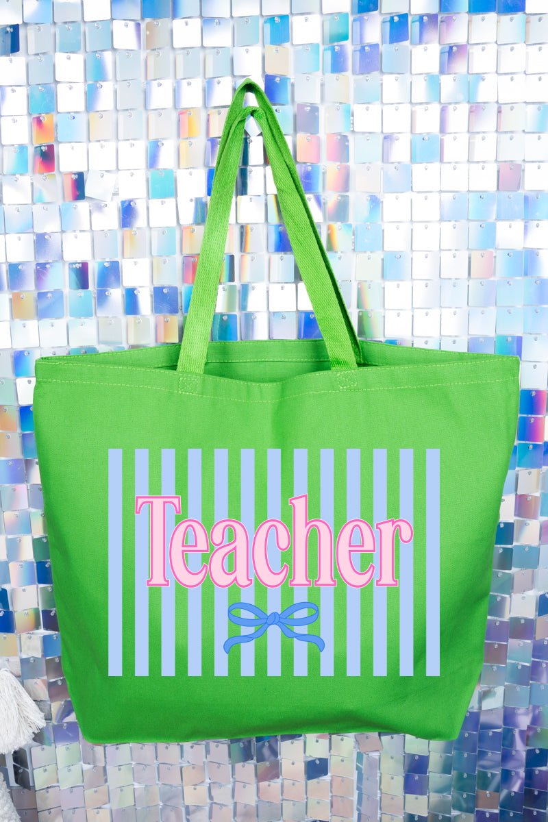 Teacher Striped Canvas Jumbo Tote - Wholesale Accessory Market