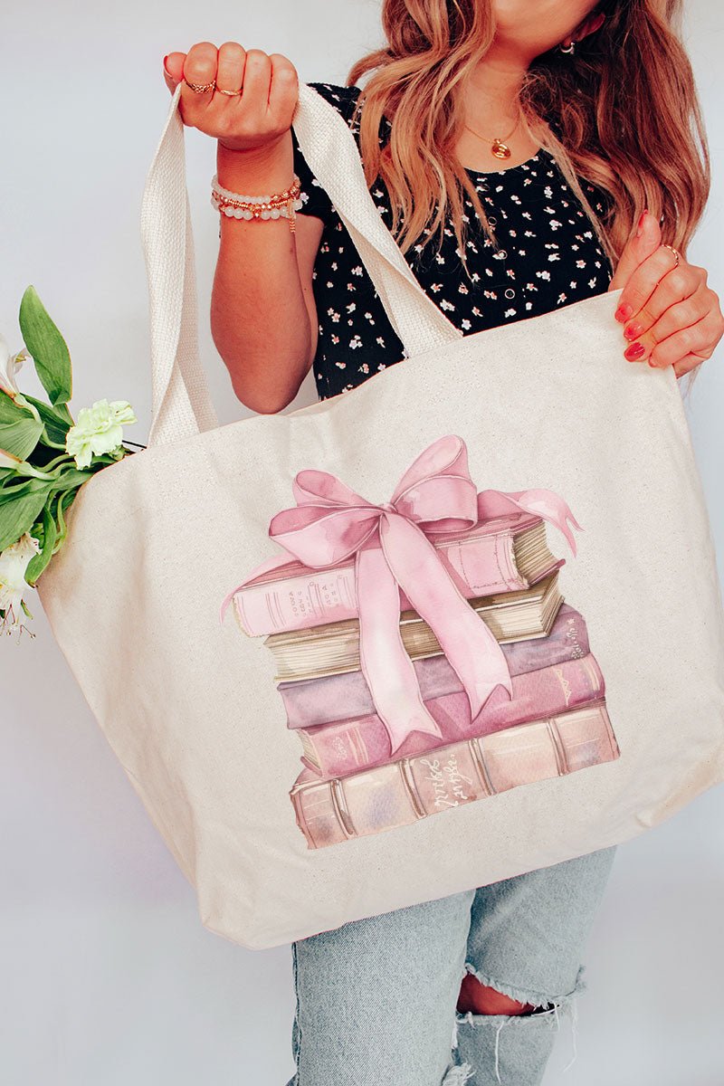 Book Club Girly Canvas Jumbo Tote - Wholesale Accessory Market