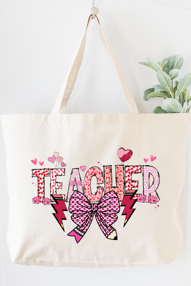 Bow Teacher Doodle Canvas Jumbo Tote - Wholesale Accessory Market