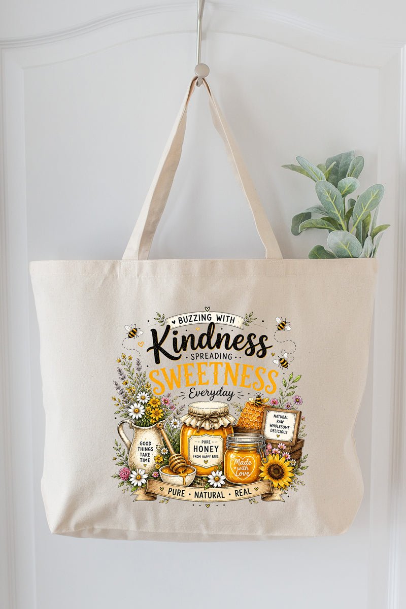 Buzzing With Kindness Canvas Jumbo Tote - Wholesale Accessory Market