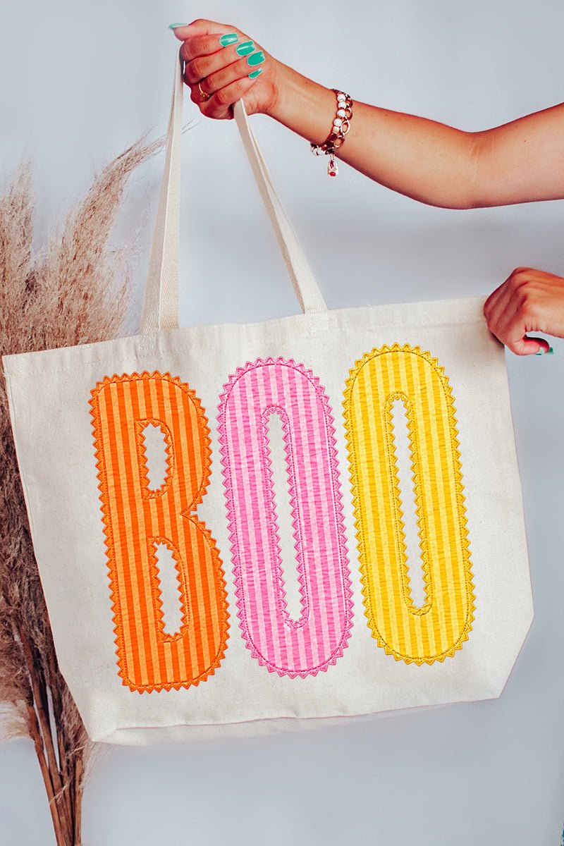 Candy Stripe Boo Canvas Jumbo Tote - Wholesale Accessory Market