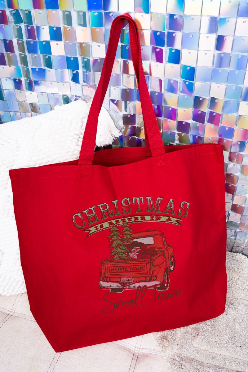 Christmas Better In A Small Town Canvas Jumbo Tote - Wholesale Accessory Market